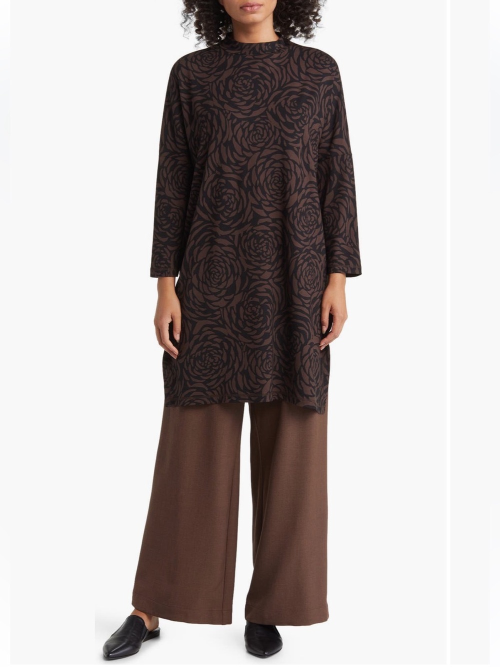 Masai Copenhagen Gretha Viscose Floral Print Tunic Coffee Bean New Size Small